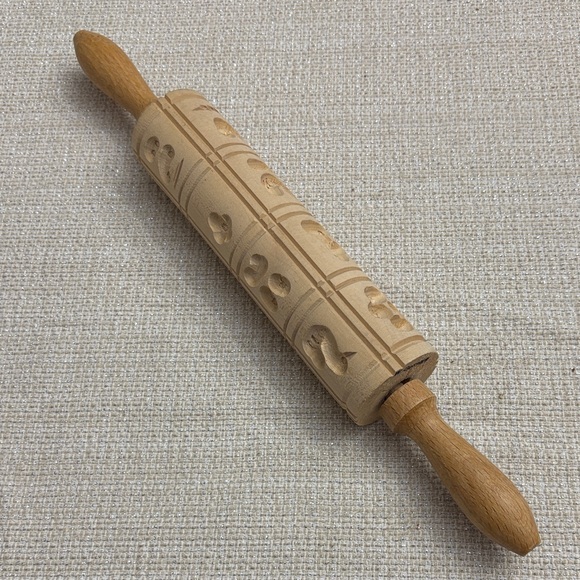 Vintage Other - Springerle Rolling Pin, German Cookie Shortbread Carved Wood Rolling Pin